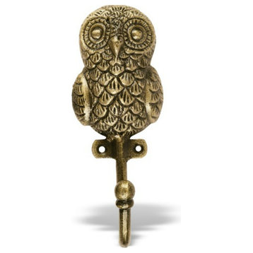 Owl Wall Hook in an Antique Brass Finish