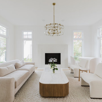 Refined Minimalist Living Room with Architectural Windows and Fireplace | Glenco