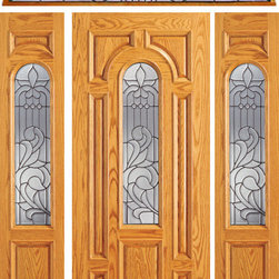 Prehung Mahogany Center Arch Lite Entry Door, 2 Sidelites Transom - Front Doors