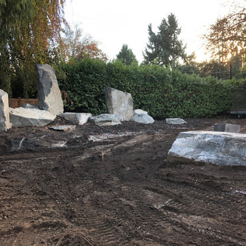 Bocce Ball Court, Pond, Granite Rocks and Dimensonal Flagstone
