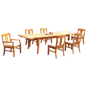 7-Piece Outdoor Teak Dining Set, 122" X-Large Rectangle Table, 6 Osbo Chairs