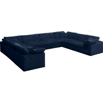 Maklaine Contemporary Navy Velvet Down Filled Overstuffed Modular Sectional Sofa