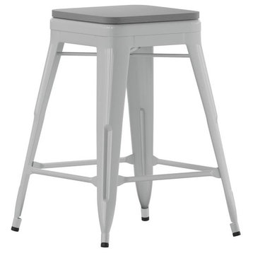 Cierra Set of 4 Commercial 24" High Backless Metal Indoor Counter Stools, Silver/Gray