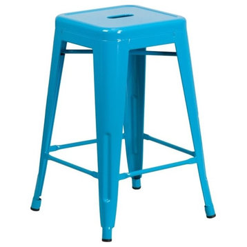 Bowery Hill 24" Metal Counter Stool in Crystal Blue