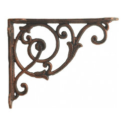 Import Wholesales - Decorative Cast Iron Wall Shelf Bracket, Ornate Vine, Bronze, 8.5" Deep - Brackets