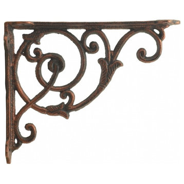 Decorative Cast Iron Wall Shelf Bracket, Ornate Vine, Bronze, 8.5" Deep