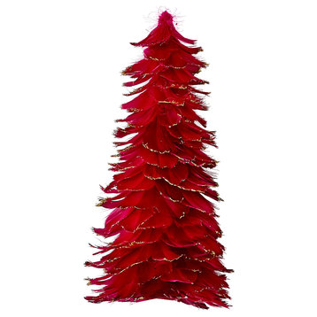 12" Feather Tree W/Glitter Tips, Red