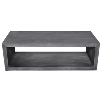 Benzara UPT-230676 58" Cube Wooden Coffee Table With Open Bottom Shelf, Gray