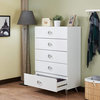 Transitional Vertical Dresser, Chrome Legs and 5 Drawers With Ring Pulls, White