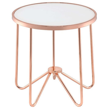 Atwood Collection End Table, Frosted Glass and Rose Gold