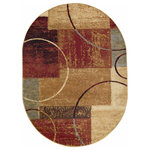 Tayse Rugs - Tacoma Contemporary Abstract Area Rug, Multi-Color, 5'3''x7'3'' Oval - Asperous tiled hues and circular motifs combine to create a lively area rug that translates to any decorating style. In shades of red