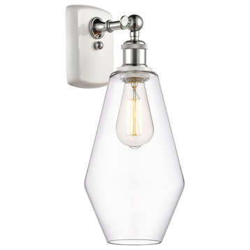 Ballston Cindyrella 1 Light Wall Sconce, White and Polished Chrome, Clear Glass