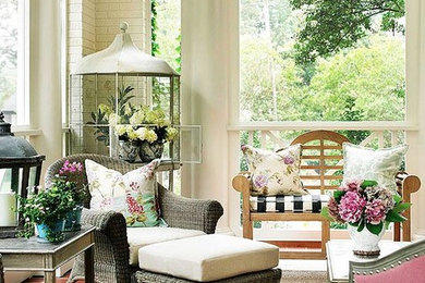 Inspiration for a mid-sized timeless living room remodel in Charlotte with beige walls