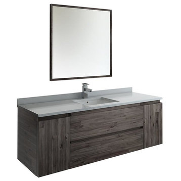 Fresca Formosa 60" Wall Hung Single Sink Bathroom Vanity, Faucet, FFT1030BN
