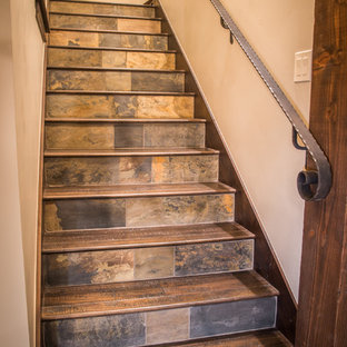 Design ideas for a rustic wood staircase in Denver with slate risers.