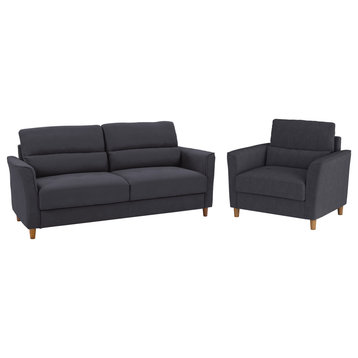 CorLiving Georgia Upholstered Chair and Sofa Set - 2pcs, Dark Grey