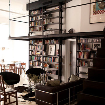 Living Area with Industrial Bookshelves