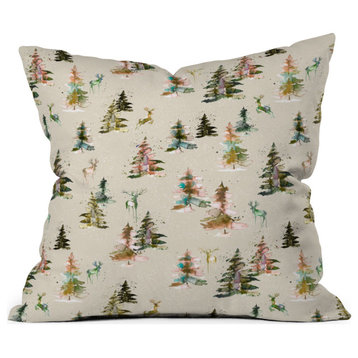 Ninola Design Winter Deers Forest Beige Outdoor Throw Pillow, 20"
