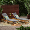 Noble House Maki Outdoor Acacia Wood Chaise Lounge in Teak and Gray (Set of 2)