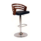 Armen Living Adele Swivel Barstool In Black PU/ Walnut Veneer and Chrome Base