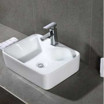 Fen Porcelain Ceramic Vitreous Rectangular 19" White Bathroom Vessel Sink