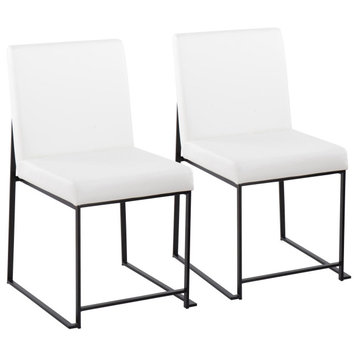 High Back Fuji Dining Chair, Black Steel/White Faux Leather, Set of 2