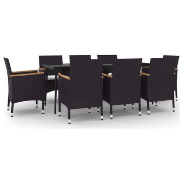 vidaXL Patio Dining Set 9 Piece with Cushions Poly Rattan and Glass Furniture