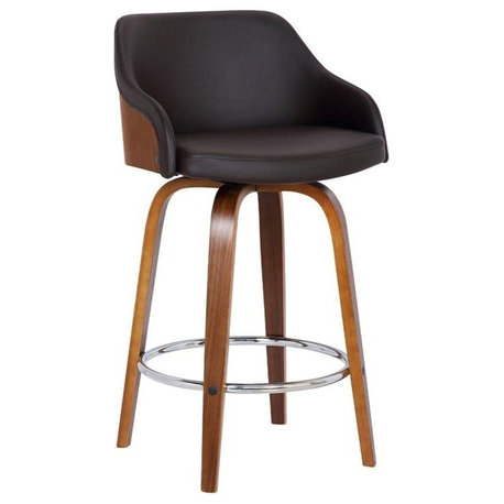 Alec Contemporary 30" Bar Height Swivel Barstool, Walnut Wood, Brown