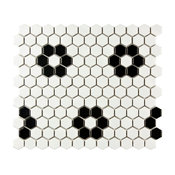 10.25"x11.75" Victorian Hex Matte White With Black Dot Mosaic Tiles, Set of 10,