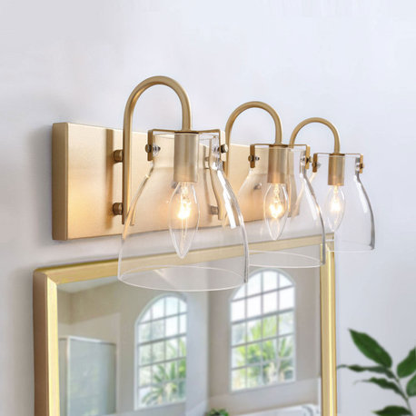 LNC 3-Light Modern Gold Bathroom Vanity Lights with Clear Glass