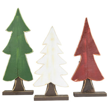 3-Piece Set Tabletop Painted Wood Christmas Tree Sculptures