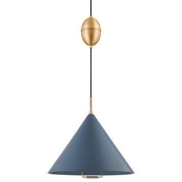 Troy Lighting Fontana 1-Light Pendant, Patina Brass/Slate Blue, F7618-PBR-SBL