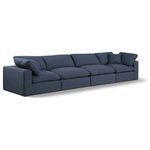 Meridian Furniture - Comfy Upholstered Modular Sofa, Navy, 4-Piece: 2 Armless Chair, 2 Corner Chair, Linen Textured Fabric - Give your space a whole new look with this navy Comfy linen textured fabric sofa. This handsome sofa fits nicely with other items in the Comfy collection and is a versatile seating option designed for adaptability, comfort and style. Wrapped in rich navy durable linen textured fabric upholstery, this sofa offers a plush embrace of overstuffed down feather cushions, carefully crafted to deliver the highest level of comfort. The perfect seat for creating an oasis for relaxation, this sofa has thick foam surrounding its frame for added support and coziness.