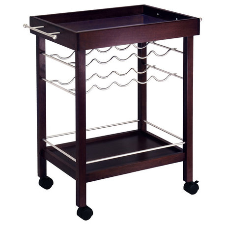 Winsome Wood Bar Cart, Mirror Top, Wine Rack