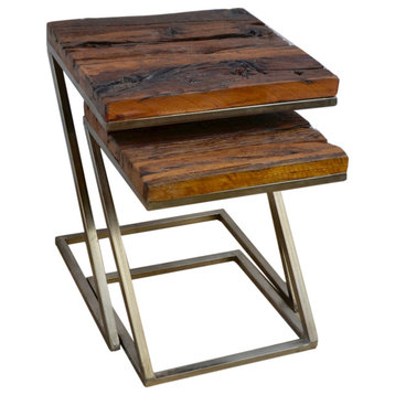Wood Square Nesting Tables, ALTA, Silver Base, 2-Piece Set