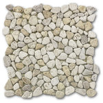 Stone Center Corp - Non Slip Shower Floor Tile Tumbled Pebble Stone Travertine Giallo, 1 sheet - Travertine and Giallo random pebble stone pieces mounted on 12x12" sturdy mesh tile sheet