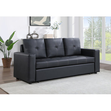 Aiden 73"W Sleeper Sofa With Tufting, Black Pu Leather