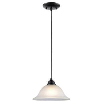 1 Light Pendant in Black with Etched Glass