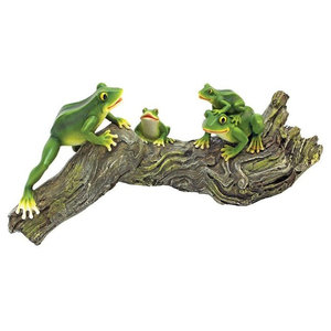 Jungle Forest Tree Frog Design Toscano Statue In Black Green And Gold Hues 