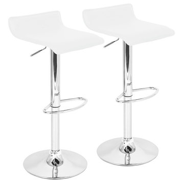 Ale Contemporary Adjustable Barstool, White With Chrome Footrest, Set Of 2
