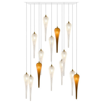 Icicle 14 Blown Glass Chandelier, White, 48", Clear and Honey Glass