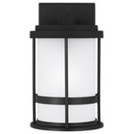 Sea Gull Lighting - Sea Gull Lighting 8590901D-12 Wilburn - 1 Light Small Outdoor Wall Lantern - Wire/Cord Color: Black/White  SWilburn 1 Light Smal Black Satin Etched G *UL: Suitable for wet locations Energy Star Qualified: n/a ADA Certified: n/a  *Number of Lights: Lamp: 1-*Wattage:60w A19 Medium Base bulb(s) *Bulb Included:No *Bulb Type:A19 Medium Base *Finish Type:Black