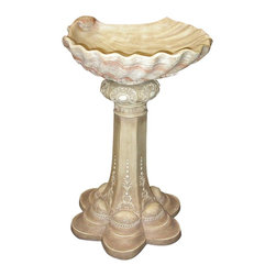 Alpine Fiberstone Seashell Birdbath - Cream - Bird Baths