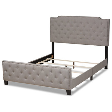 Full Platform Bed, Diamond Button Tufted Head & Footboard With Nailhead, Gray