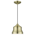 Livex Lighting - Endicott 1-Light Antique Brass Mini Bell Pendant, Shiny White Inside - The clean and crisp Endicott bell pendant makes a design statement with the smooth curve of its antique brass finish shade. A gleaming shiny white finish on the interior of the metal shade brings a refined touch of style.