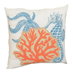 Xia Home Fashions - Applique Sea life / Coral Coastal Decorative Pillow Poly Filled, 18''x18'' - Decorative Pillows