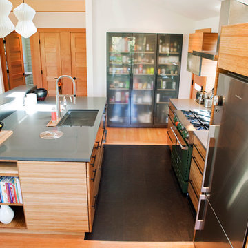 Kitchen island and cork flooring