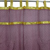 2 Indian Curtain Sheer Purple Organza Golden Sari Border Window Treatment, 48x96