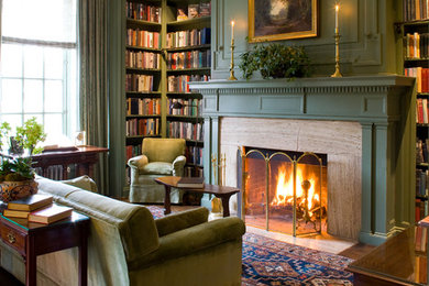 Elegant brown floor family room library photo in San Francisco