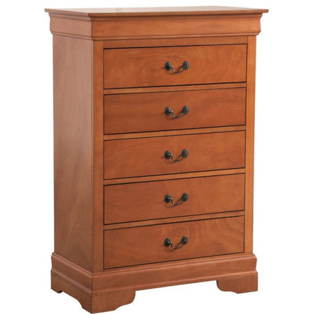Glory Furniture Louis Phillipe 5 Drawer Chest in Oak